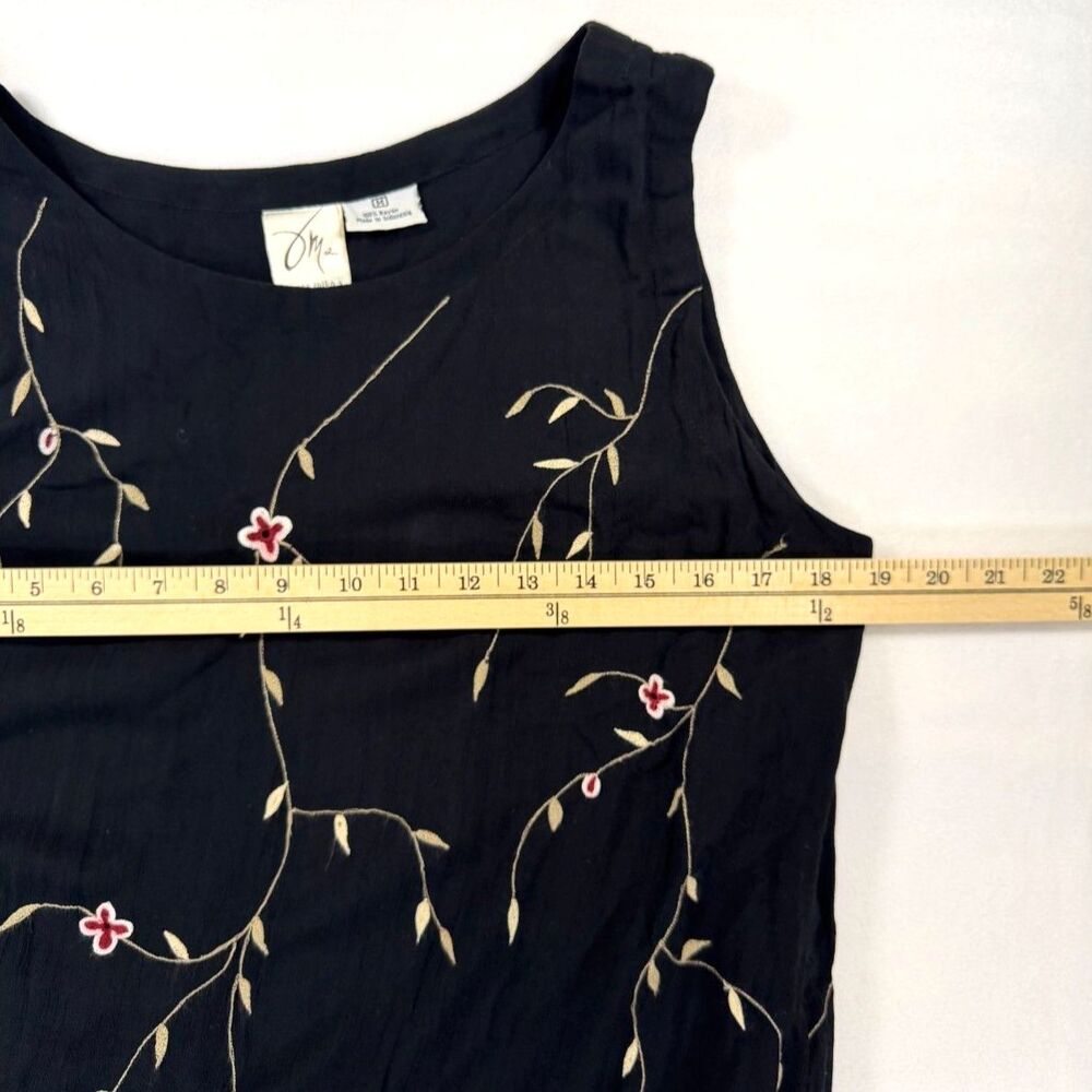 Vtg 90s Whimsigoth Fairy Grunge Black Sleeveless Floral Embroidered Maxi Dress M - Picture 5 of 5
